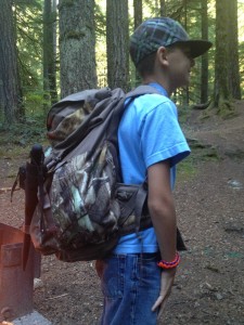 My son Elijah modeling his Bug Out Bag.